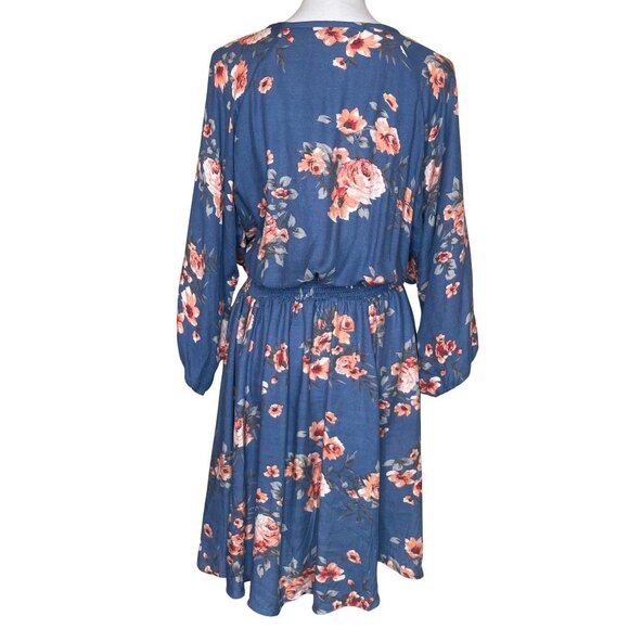 Torrid Blue Floral Smocked Waist V-Neck Mini Dress Plus Size 2X Cottagecore - Picture 6 of 15